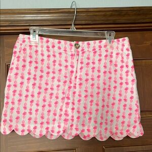 Lilly Pulitzer Scalloped Pineapple Print Skort Pink & White Cotton Stretch Sz 4
